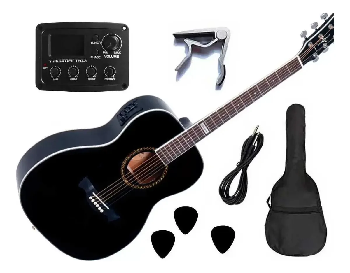 Violão Elétrico Tagima Montana Preto + Capa + Acessorios