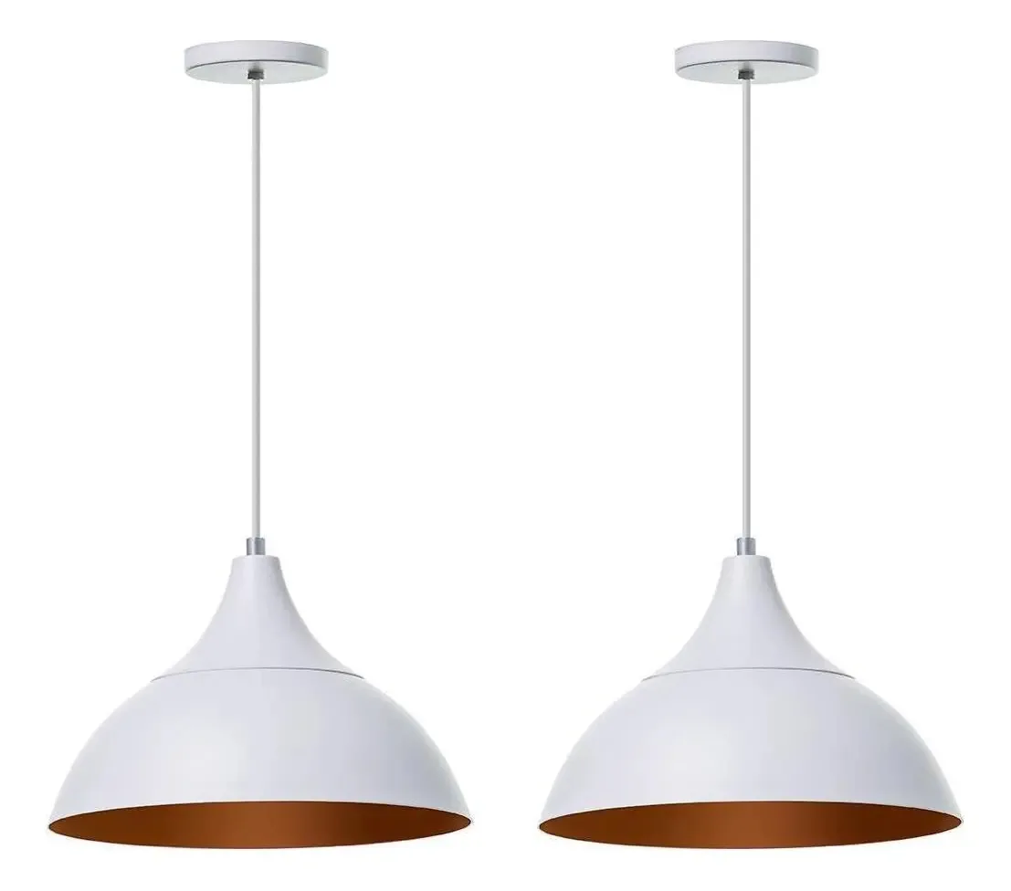 Lustre Pendente Panamá Branco Com Cobre - Kit 2 Unidades