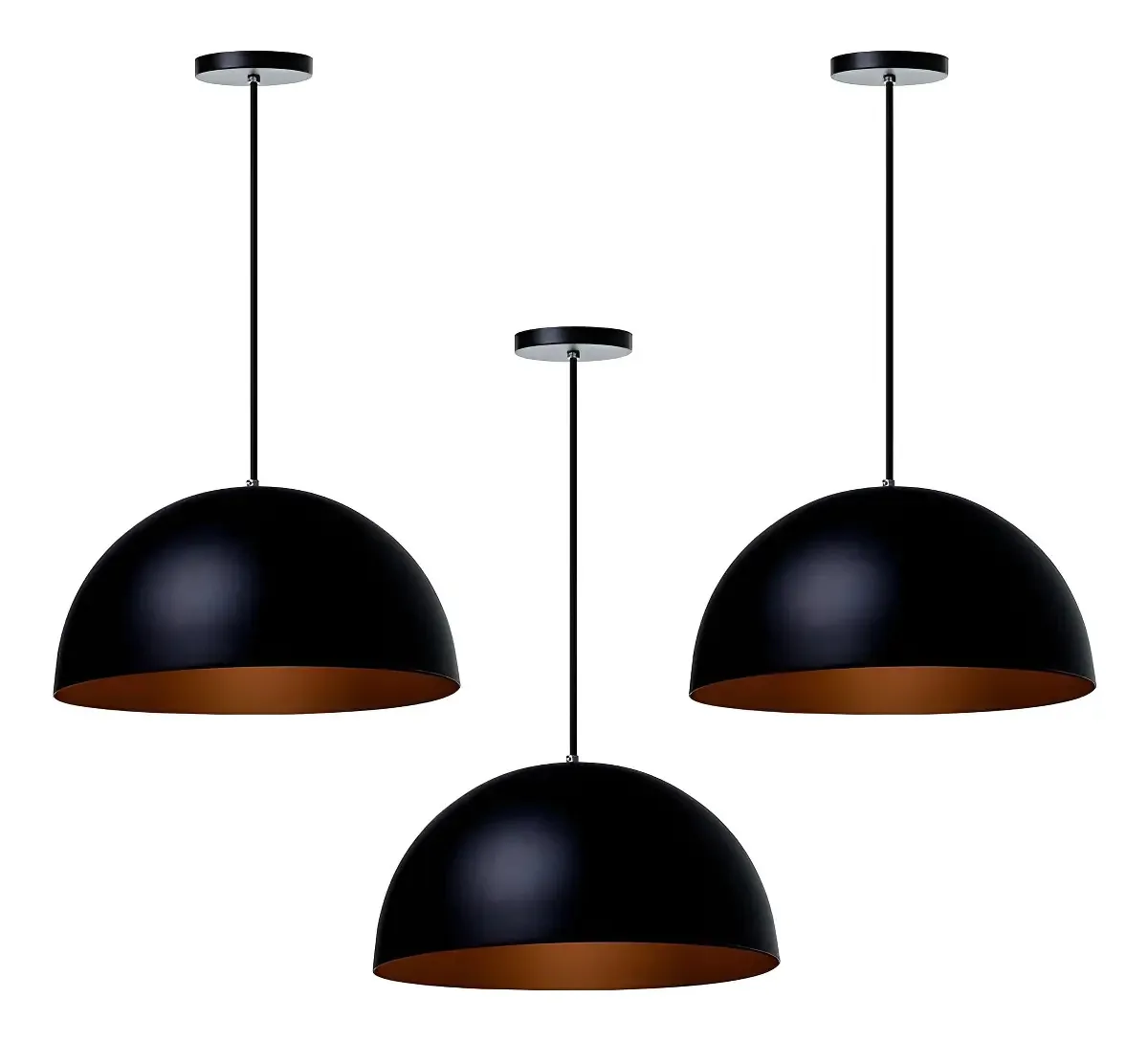 Kit 3 Lustres Pendentes Meia Lua Preto 40 Cm