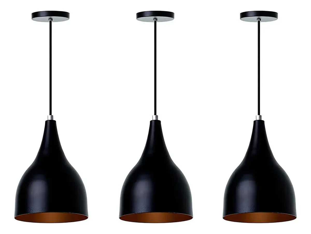 Kit 3 Lustre Pendente Gota Preto Alumínio Decorações