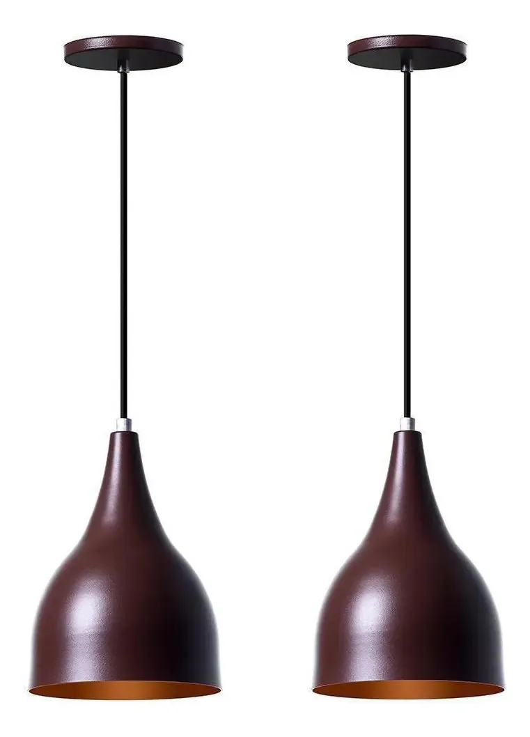 Kit 2 Lustres Pendente Gota Marrom Alumínio Decorações