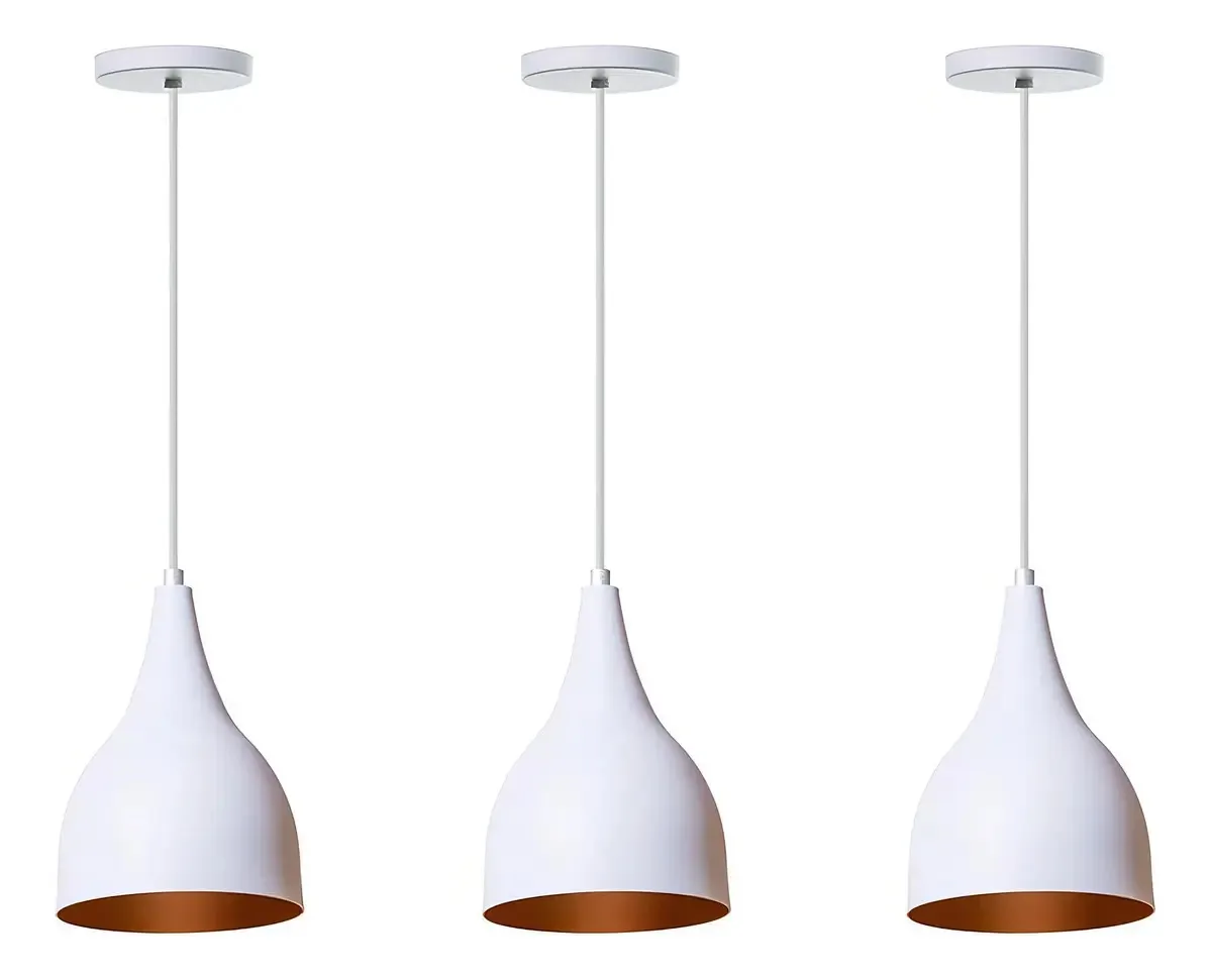 Kit 3 Lustre Pendente Gota Branco Alumínio Decorações