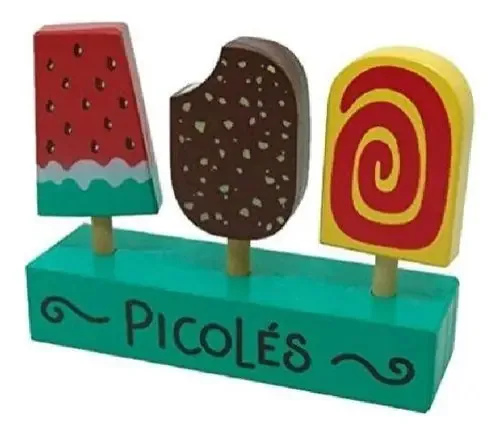 Kit Comidinha Picolés Em Madeira - 4 Peças