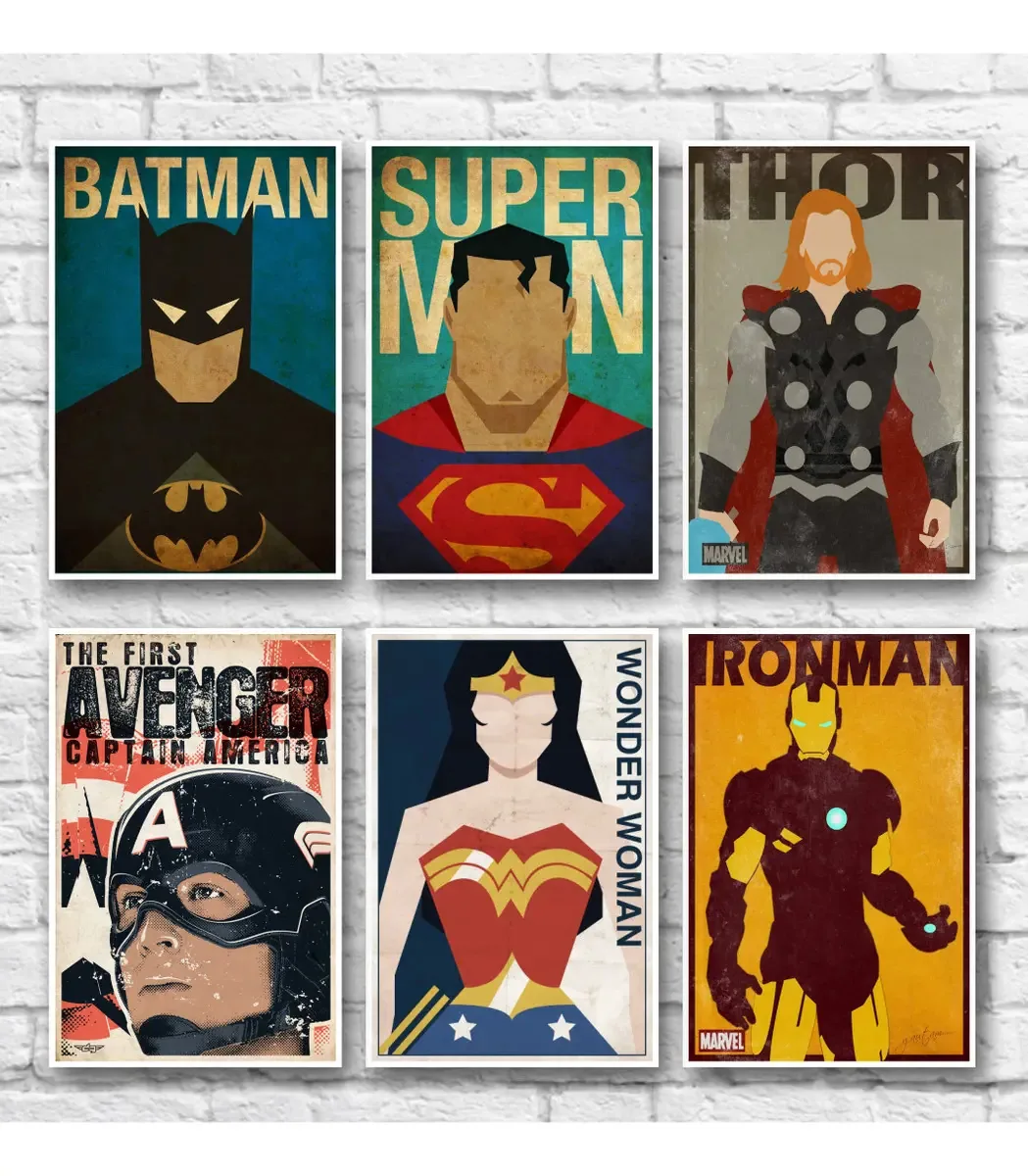 Kit Placas Decorativas De Heróis - 06 Placas