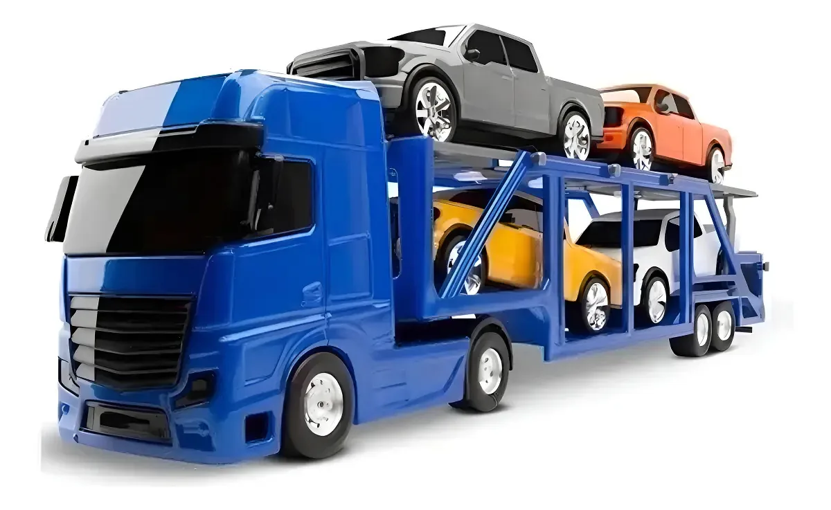 Caminhão Cegonheira Roma Brinquedos com 4 Pick-Ups de Brinquedo