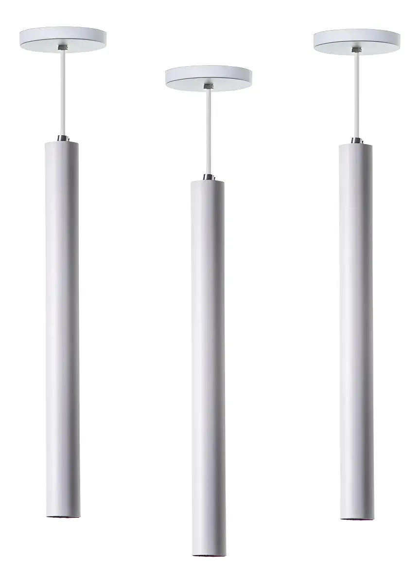 Kit 3 Pendentes Tubo Cilindro Alumínio 30cm Branco