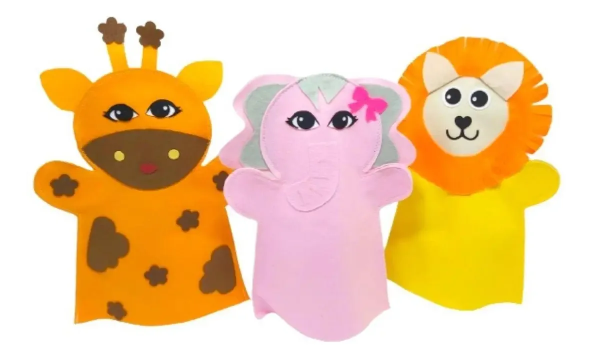 Fantoche Feltro Animais Africanos - Leão, Elefante, Girafa