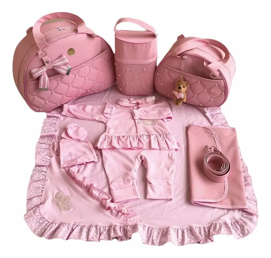 Kit Bolsa De Bebê De Menina Com Saída Maternidade Rosa