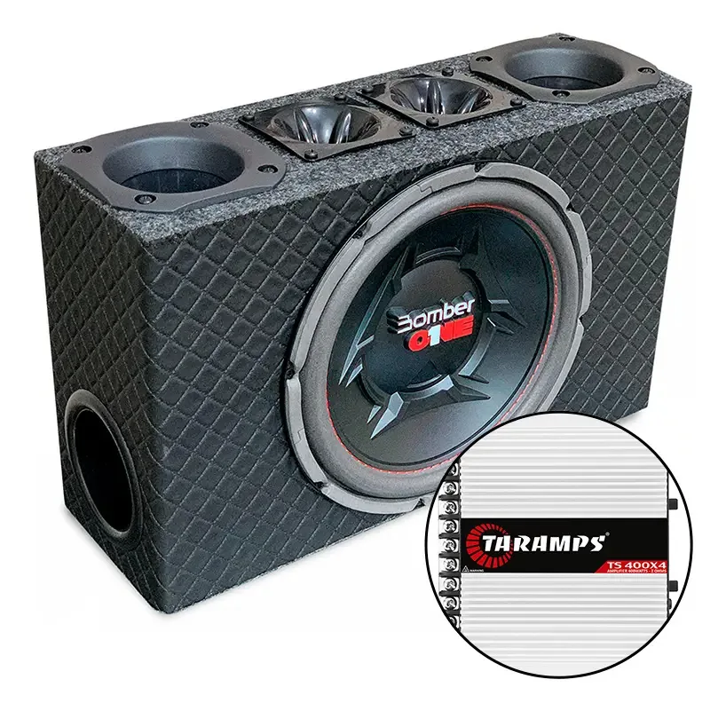 Caixa De Som Automotivo Trio Slim Sub + Modulo Amplificador