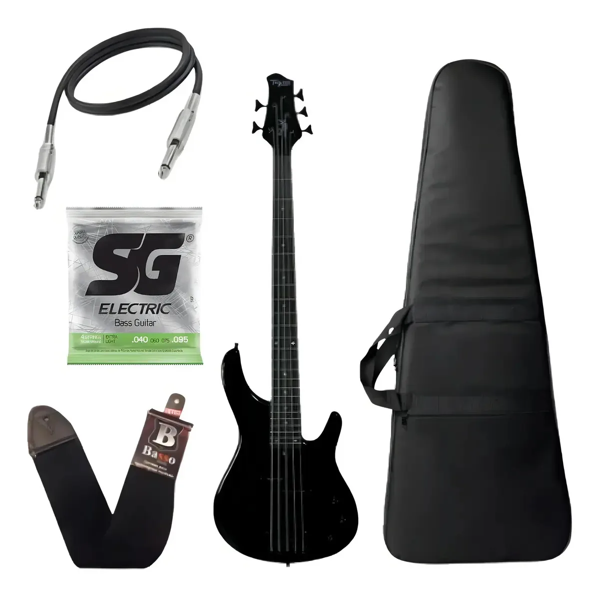 Kit Contrabaixo 04 Cordas Tagima Xb21 Preto + Acessórios