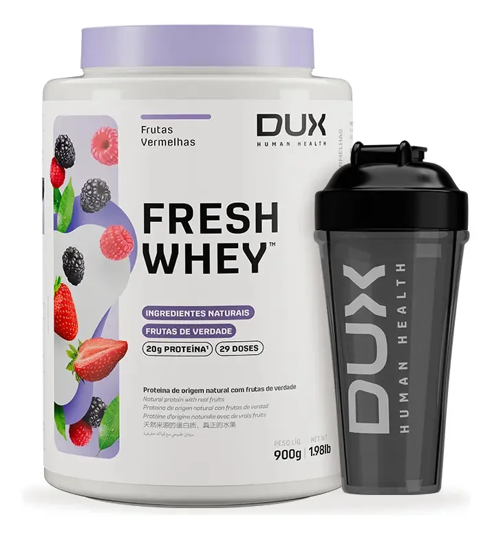 FreshWhey frutas vermelhas 900g e coqueteleira Dux
