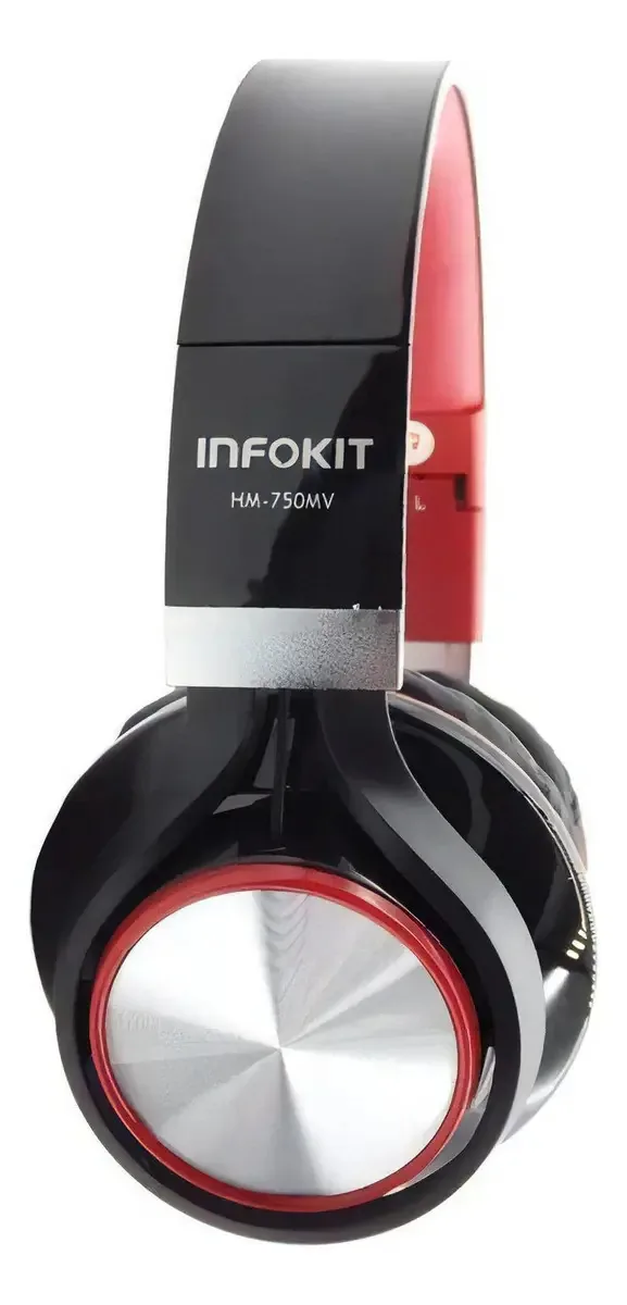 Fone Ouvido Estéreo Microfone Fio Infokit Preto Com Vermelho