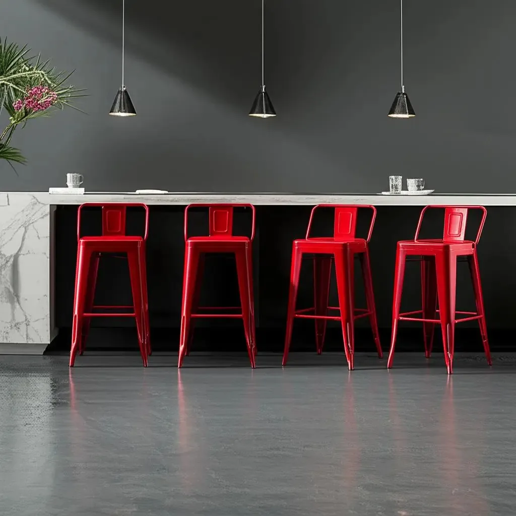 Kit 8 Banquetas Alta Tolix 76cm Metal Design Industrial Acabamento Da Estrutura Pintura Eletrostática Cor Vermelho
