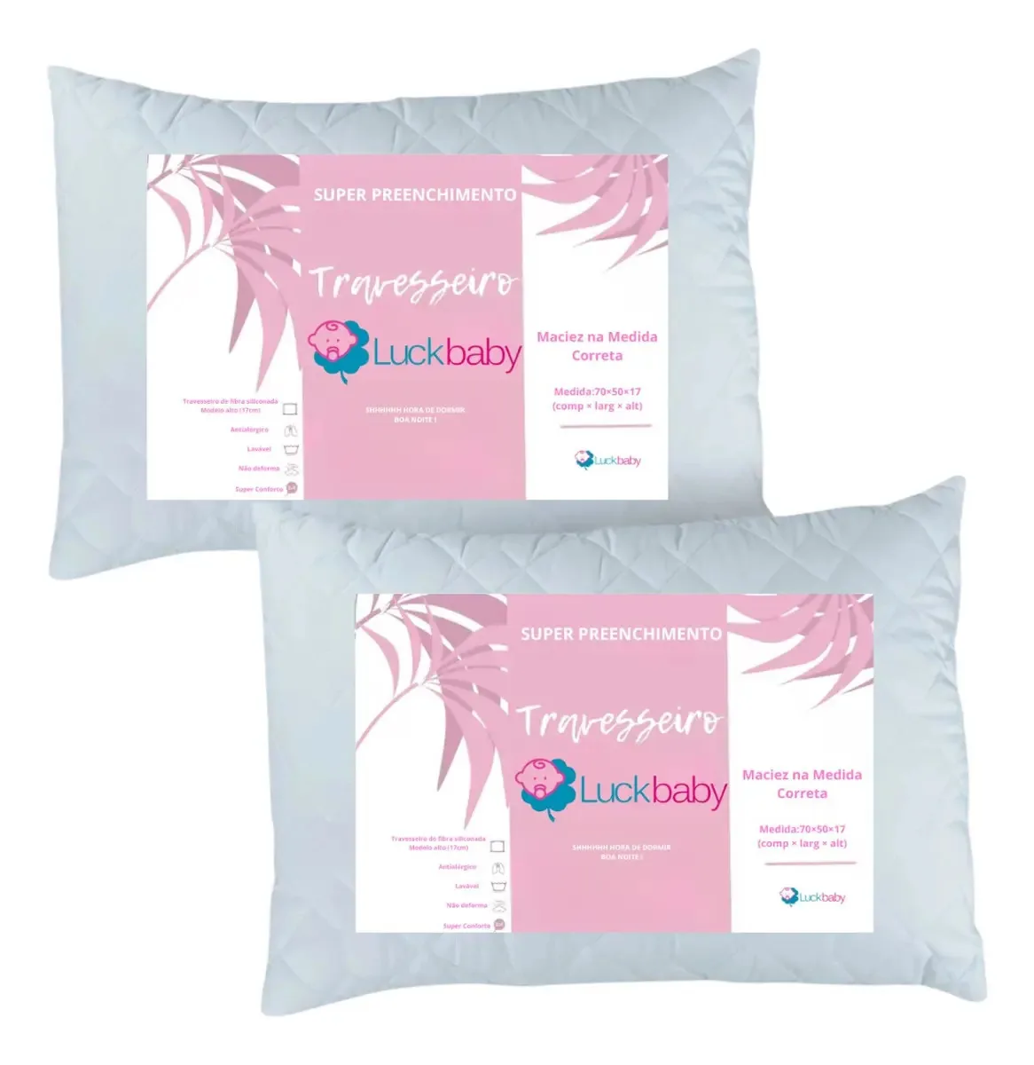 Kit 2 Travesseiros Fibra Luxo Antialérgica 70c E 50c Branco
