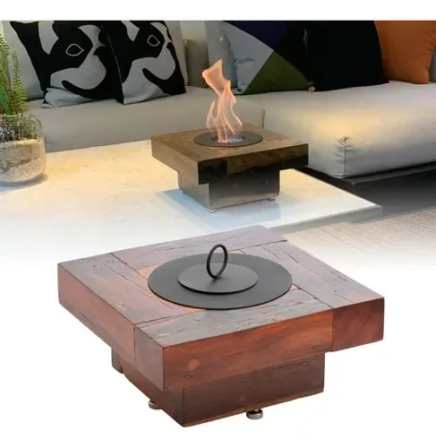 Lareira Ecológica Portátil De Mesa Madeira Copo Aço Carbono Cor Marrom