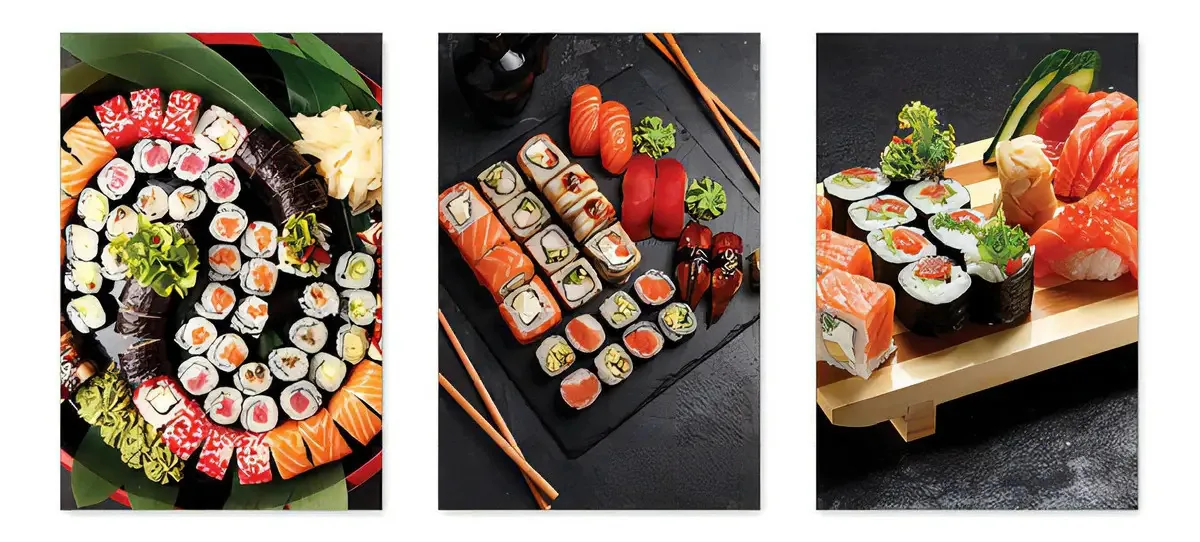 Kit 3 Quadros Decorativos Comida Japonesa Placas 0055