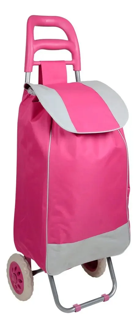 Carrinho De Feira Supermercado Compras Dobrável Rodinha 30kg Cor Rosa