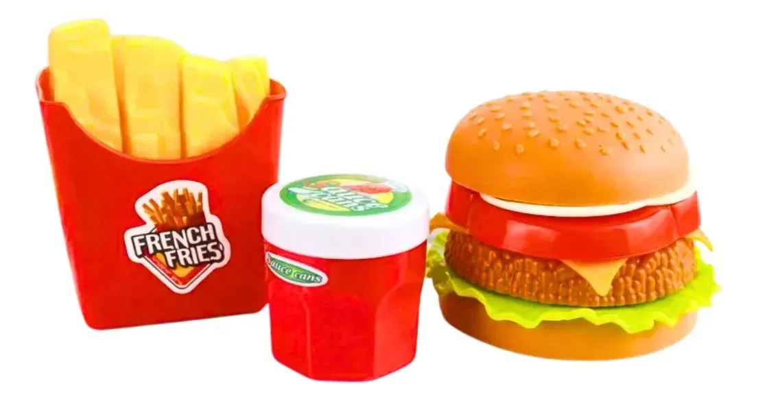 Kit Infantil Hambúrguer Com Acessórios Lanchonete Batatas
