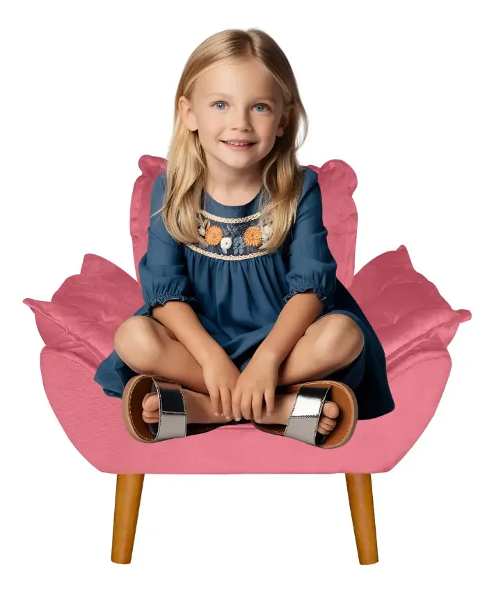 Poltrona Infantil Sofá Mini Para Criança Menina Menino Suede Cor Rose