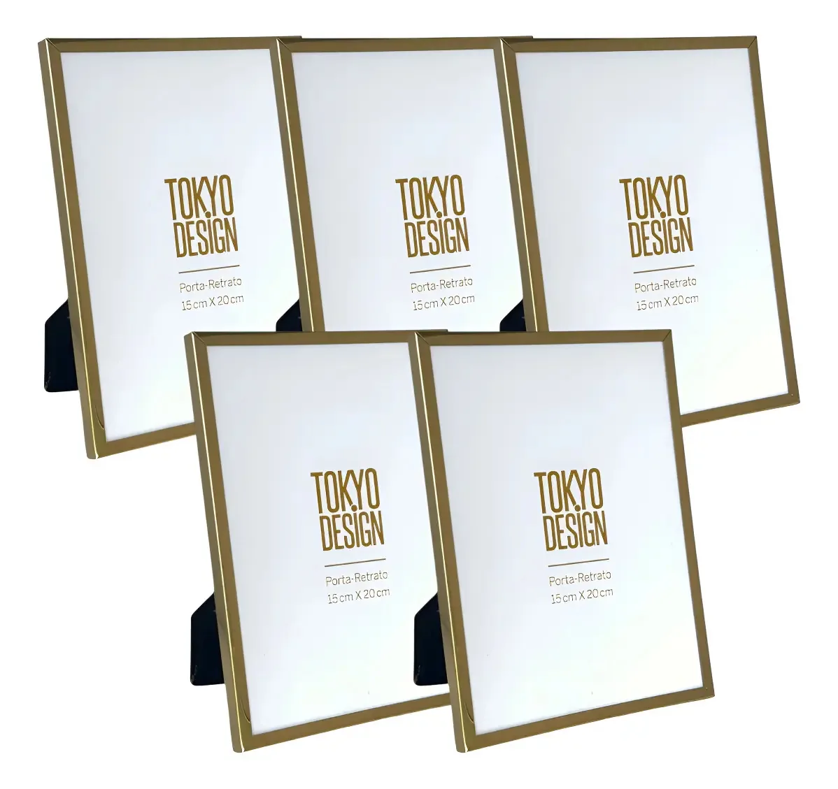 Kit Cinco Porta Retratos Aço Inox E Vidro Luxe 15x20 Cor Dourado