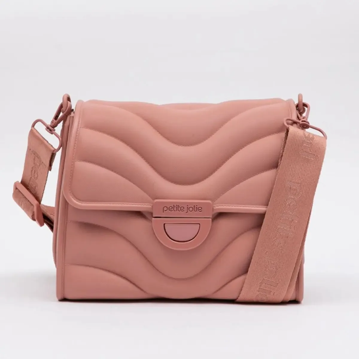 Bolsa Feminina Petite Jolie Pj11074 Tamanho Médio Espaçosa Acambamento Dos Ferragens Ouro Cor Rosa Antigo Correia De Ombro Rosa Antigo Desenho Do Tecido Liso
