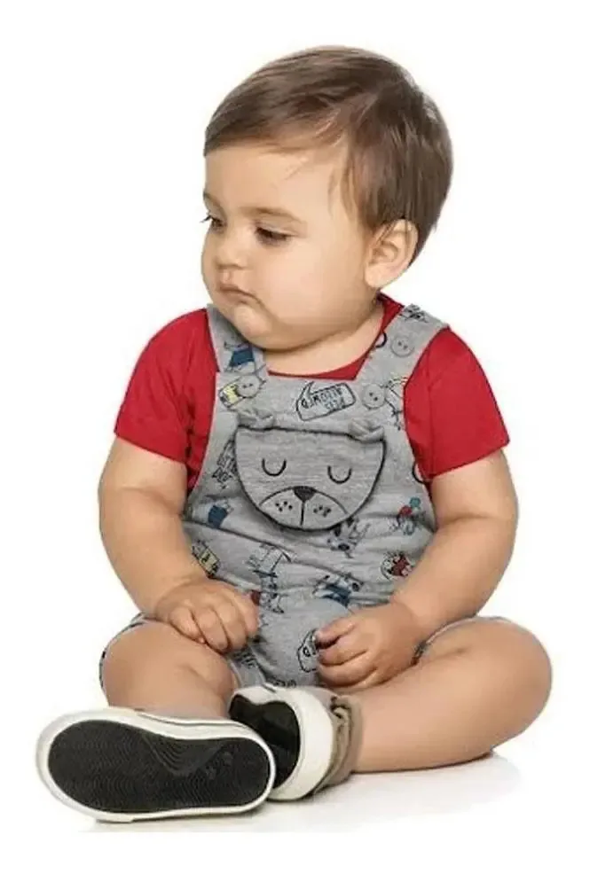 Conjunto Bebê Infantil Menino Camiseta Macacão Bordado