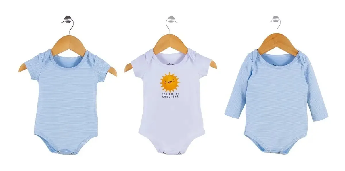 Kit 3 Bodies Bebê Menino Sol - Elian Cor Azul Clarinho Tamanho Gg