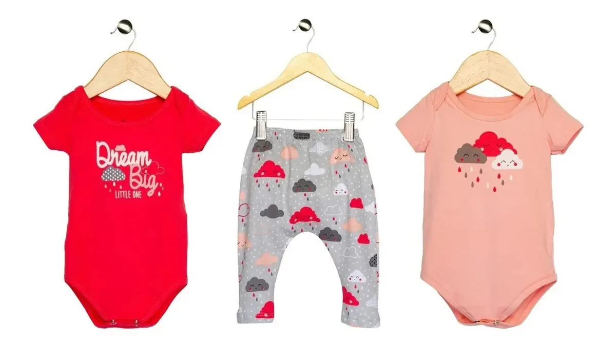 Kit Bebê Dream Big 2 Bodies / Calça Menina Elian Cor Goiaba Tamanho G