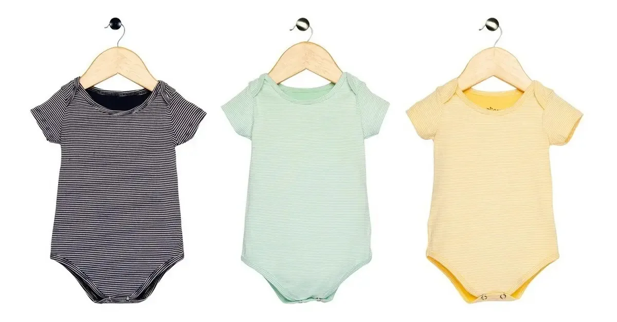 Kit 3 Bodies Bebê Menina Listras Elian Oferta Cor Marinho Tamanho M