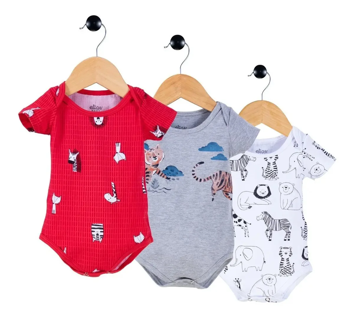 Kit 3 Bodies Bebê Menino Estampado Elian Cor Branco Tamanho Gg