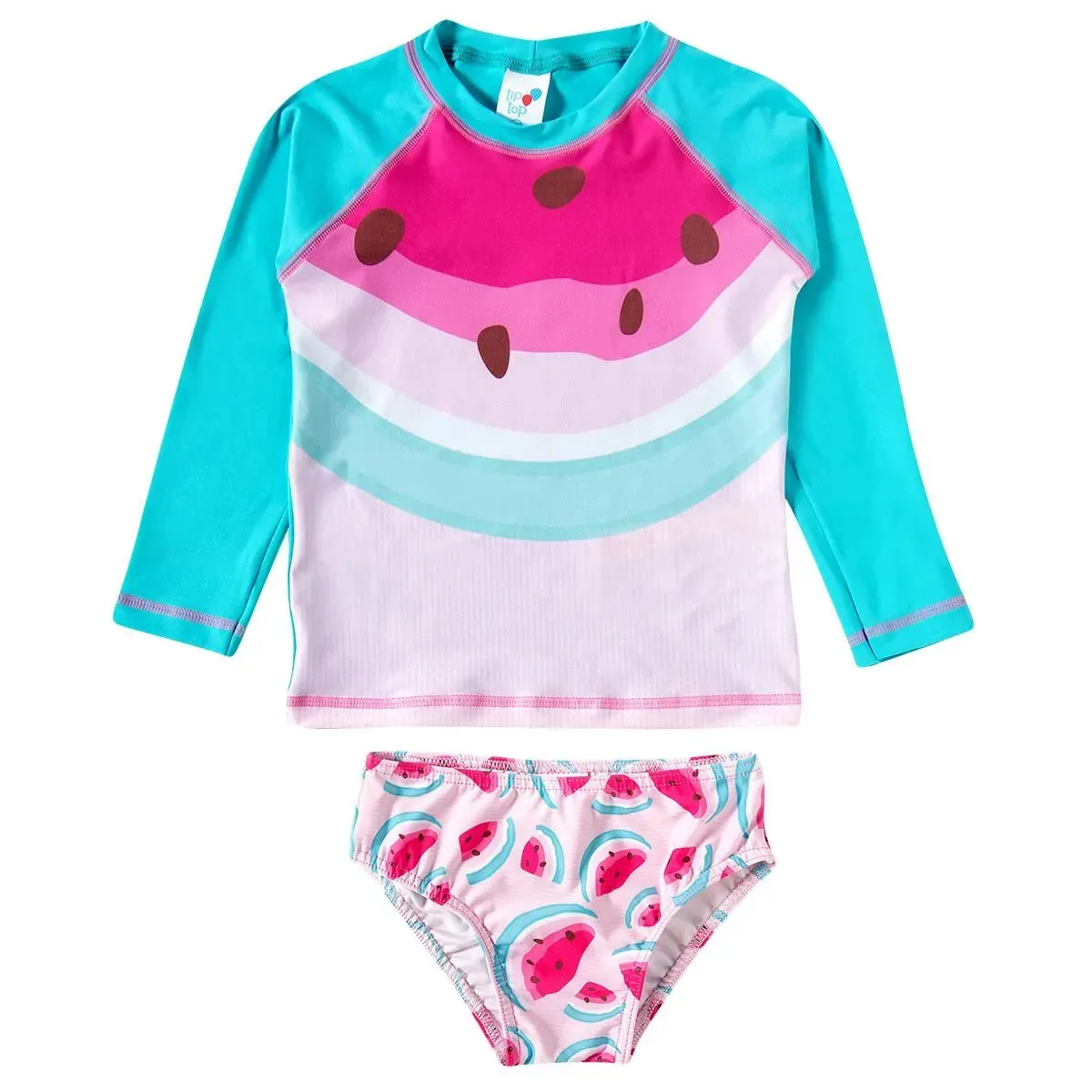 Conjunto Praia Melancia Elastano Uv 50+ Turquesa 3t Tip Top