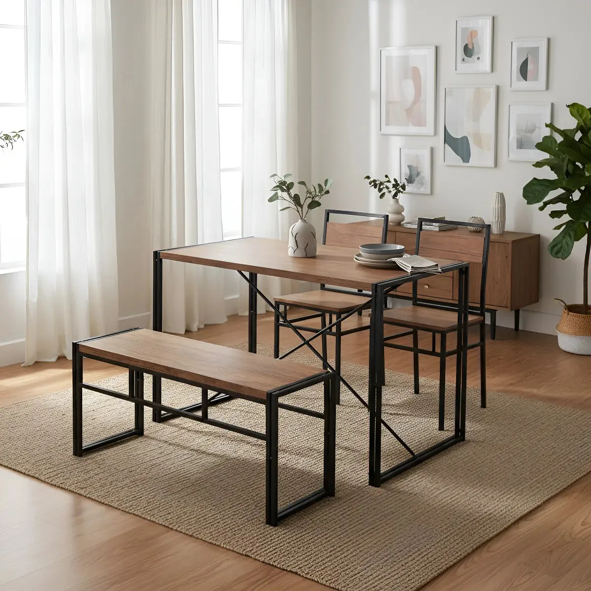 Conjunto De Mesa Wooden Com 1 Banco E 2 Cadeiras Preto E ... Cor Marrom
