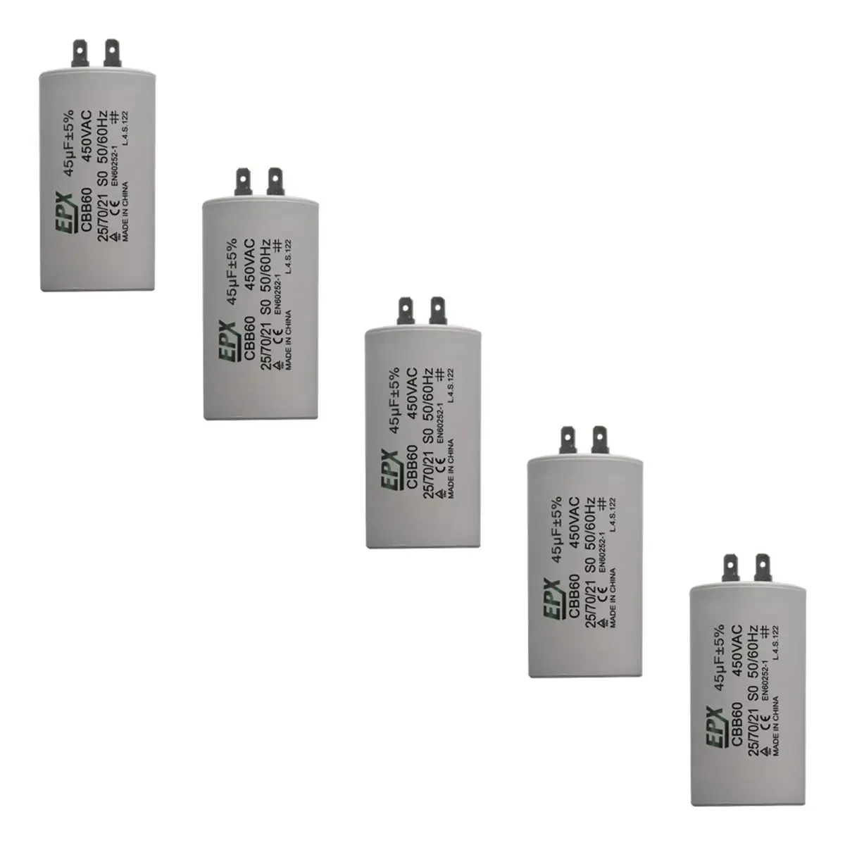 Kit 5 Capacitores Permanentes 45uf Terminal Cbb60 Epx