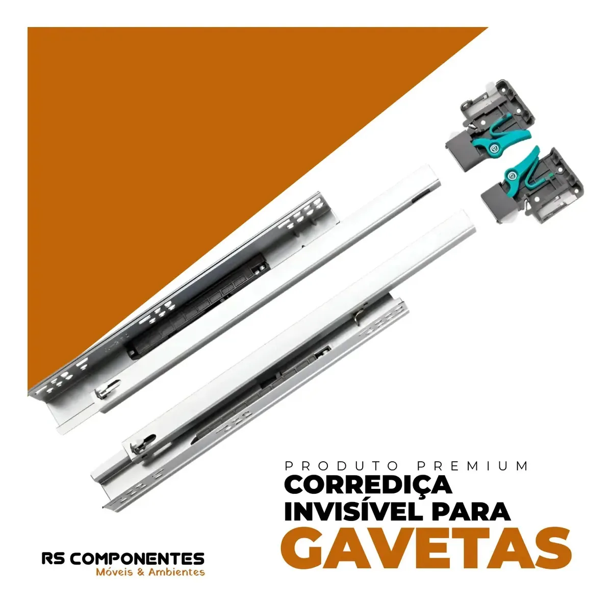 Corrediça Para Gaveta Invisível Com Amortecedor 40cm Extração Total