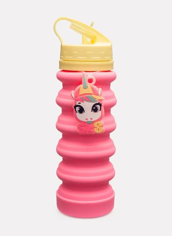 Garrafa Dobrável Cor Unicornio Skate Rosa