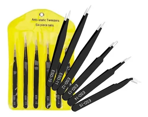 Kit de Pinças Antiestáticas ESD com 6 Unidades, Pontas Plásticas e Resistentes