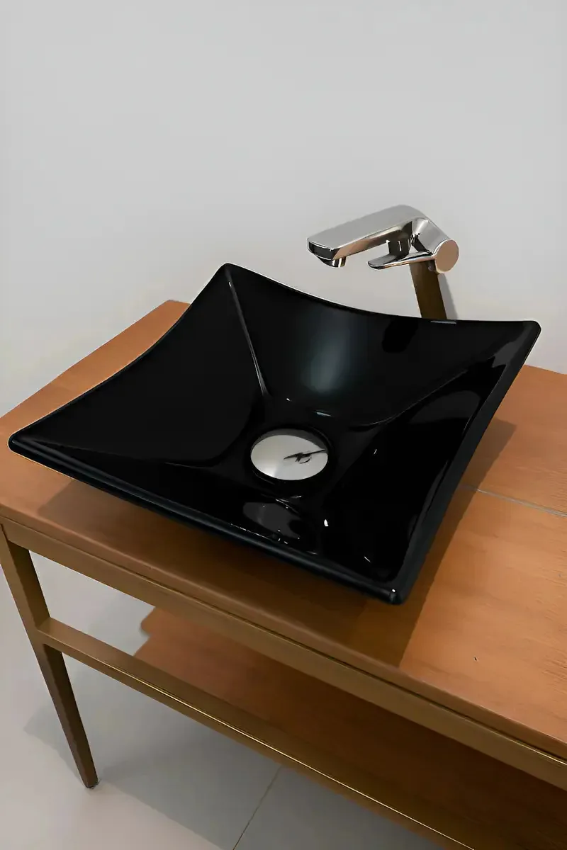 Cuba De Vidro 39cm Retangular Para Banheiros Lavabo Moderna Preta Vmex