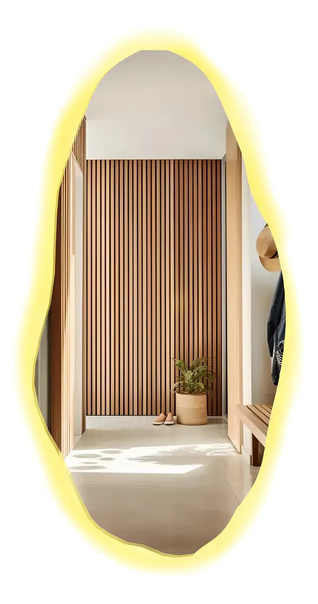 Espelho Orgânico Decorativo com Led Amarelo 170x70cm Cubas e Gabinetes