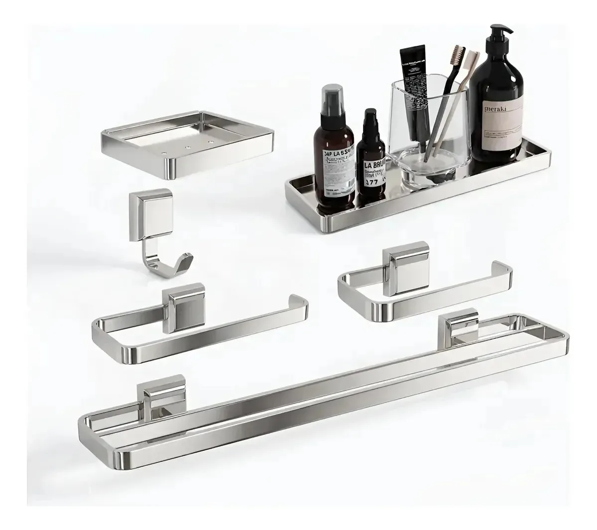 Kit Acessórios Para Banheiros Banho Duplo Porta Shampoo Inox Cor Prateado