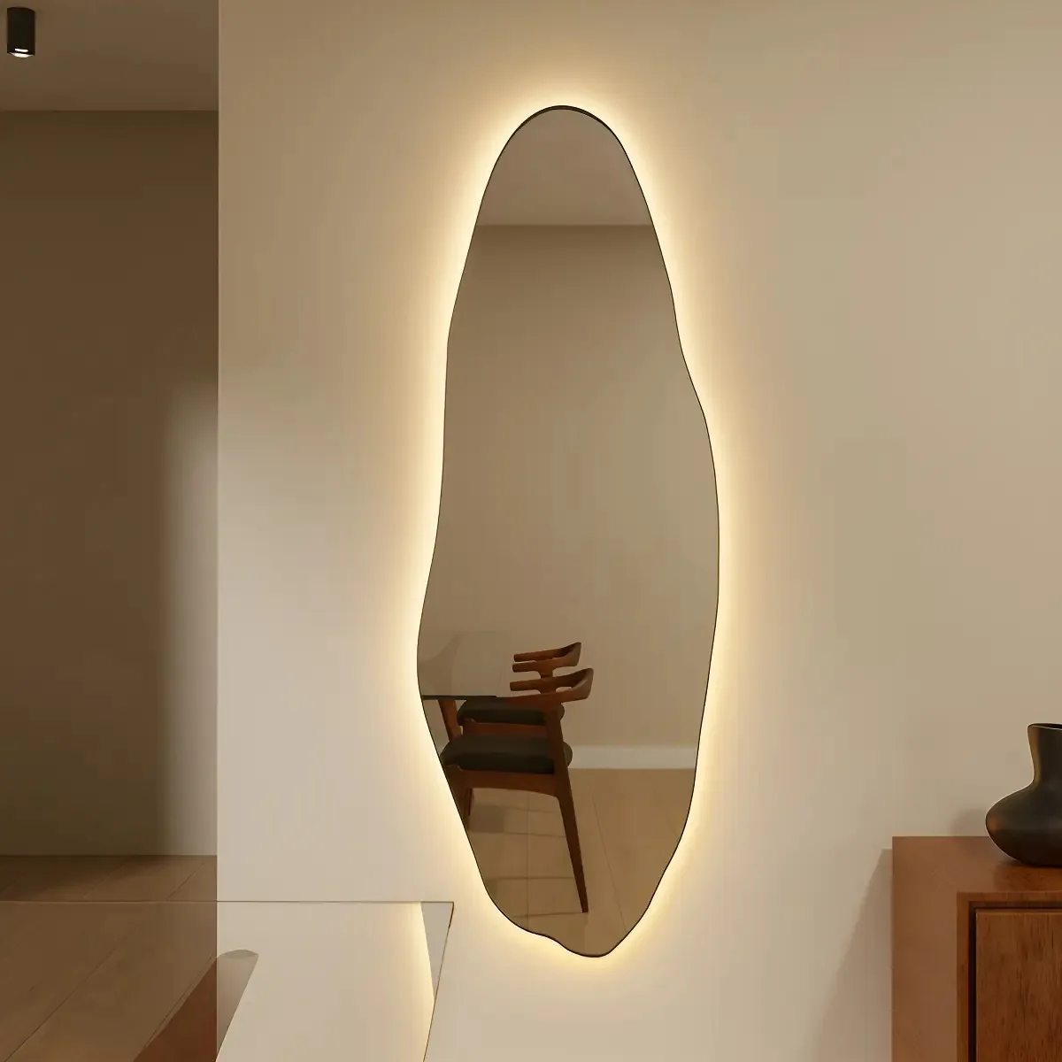 Espelho Decorativo Led 160cm Moldura Couro Preto Cubas e Gabinetes