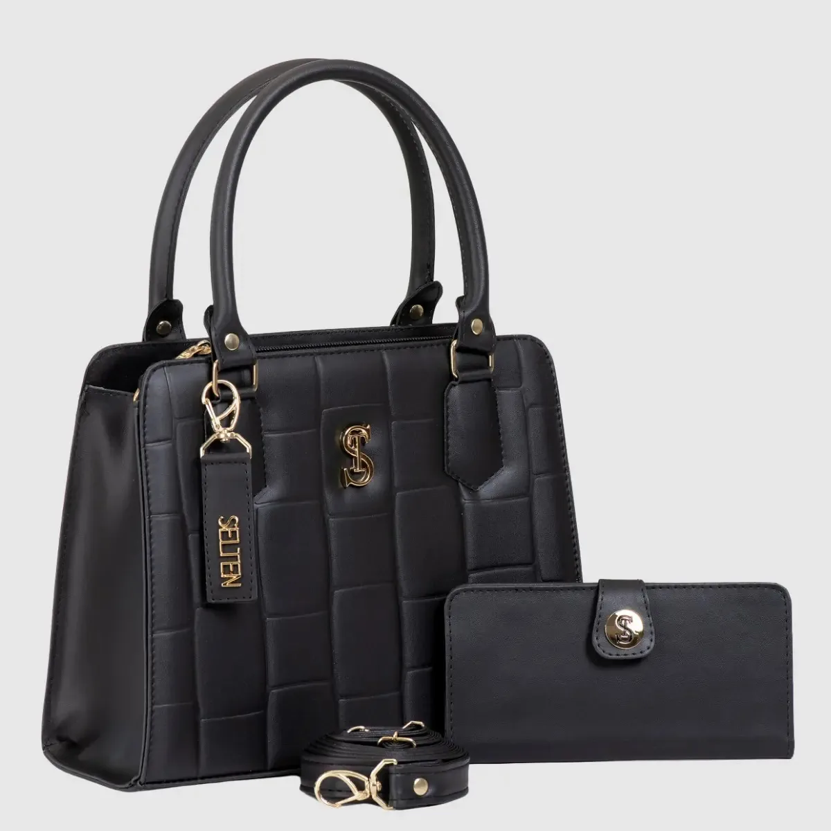 Bolsa E Carteira Feminina Media Lateral E Transversal Acambamento Dos Ferragens Ouro Cor Preto Desenho Do Tecido Lisa