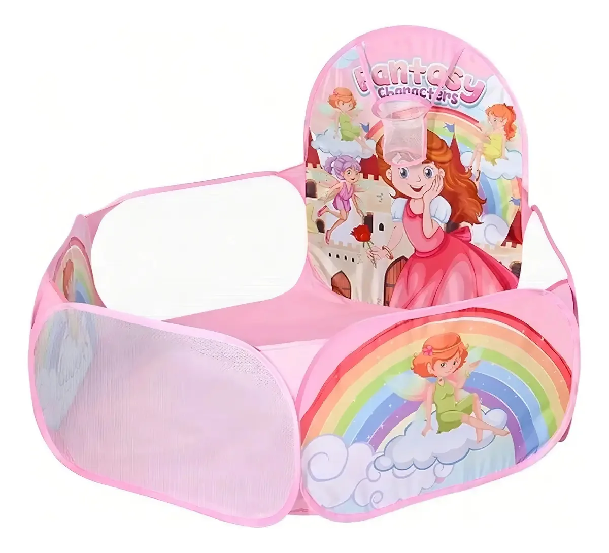 Piscina De Bolinhas Infantil Com Cesto De Basquete Bolsinha Cor Rosa Princesa