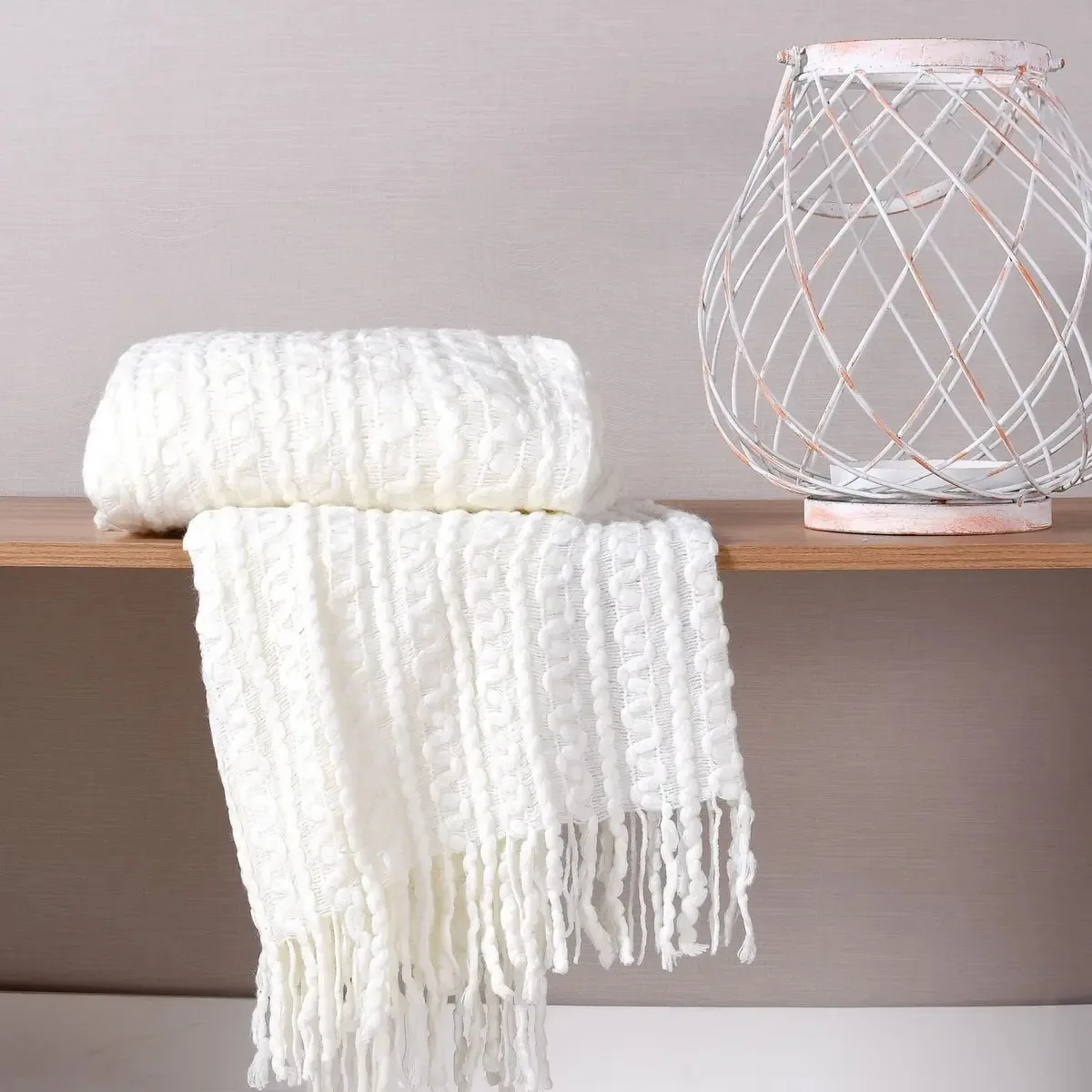 Manta Sofá Tricot Decorativa 127x152 Toque Macio Tessi Cor Branco