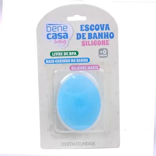 Escova De Banho Em Silicone Ventosa Grudar Na Banheira Azul
