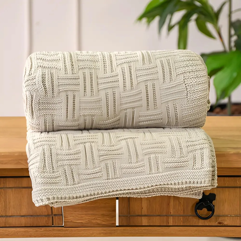 Manta Sofá Tricot Tessi Premium Cor Pergaminho 127x152cm
