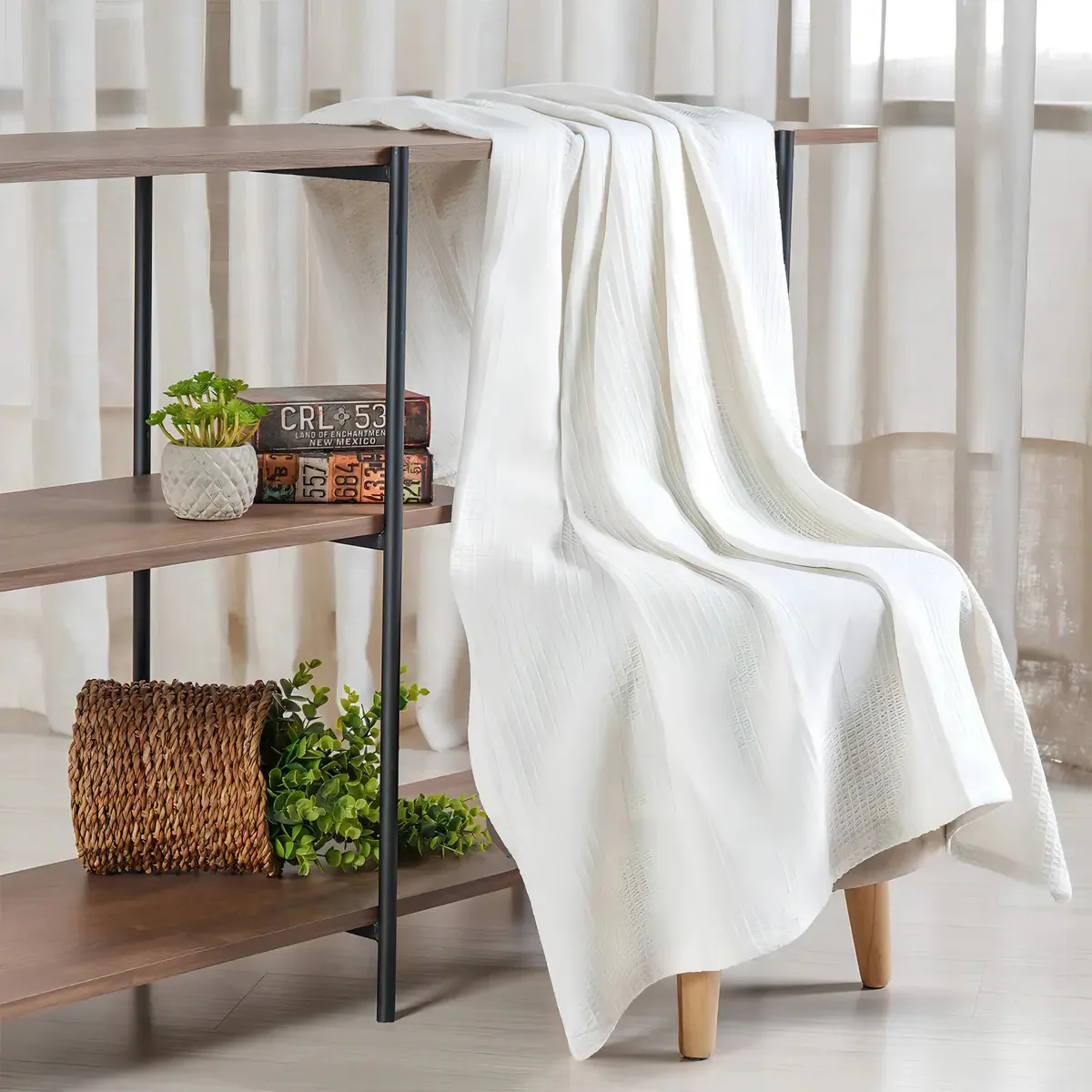 Manta Sofá Decorativa 100% Algodão Favo 120x150 Cor Marfim