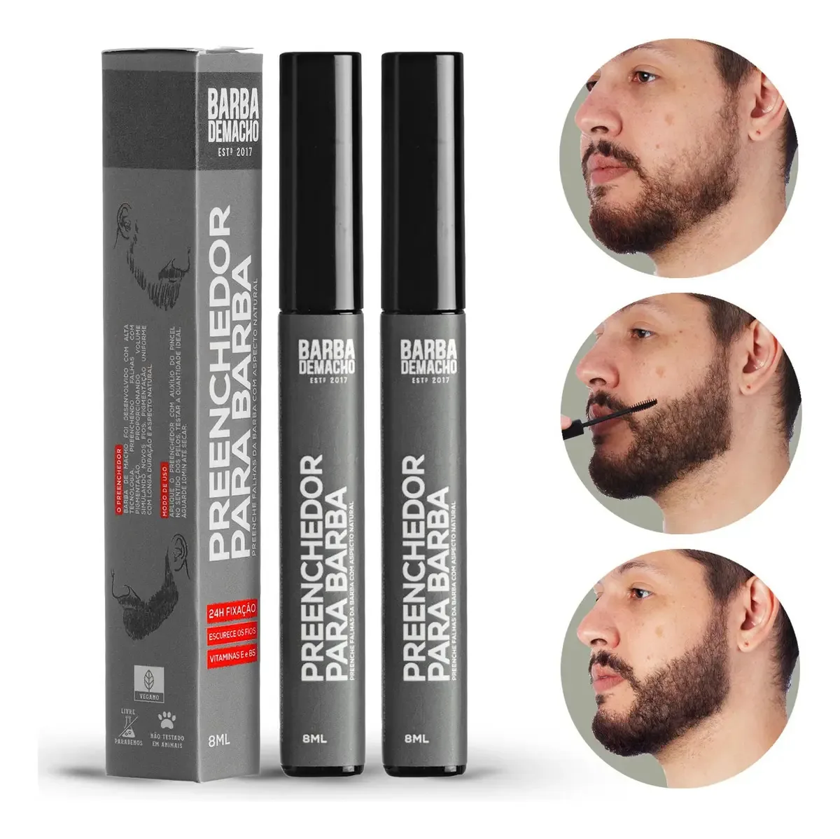 Kit 2 Preenchedor De Falhas Para Barba Facial Preto 8ml
