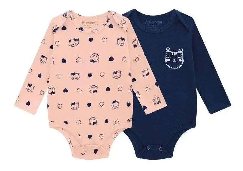 Kit Brandili Baby De Bodies Com Estampa De Gatinhos Cor Azul Tamanho P