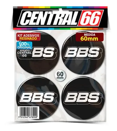 Kit 4 Adesivos Resinados 60mm BBS Branco e Preto para Roda