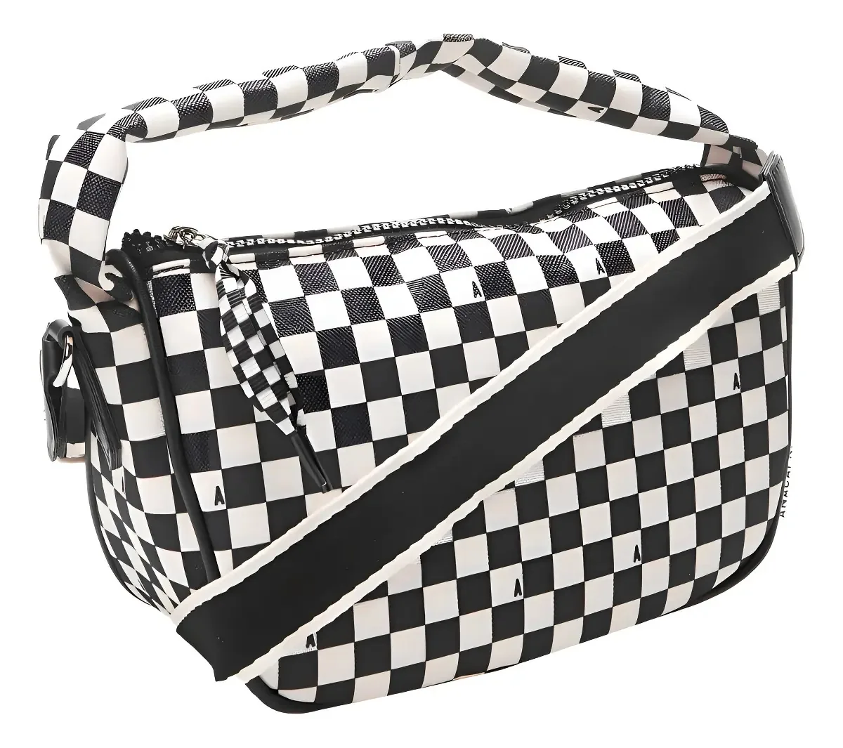 Bolsa Tiracolo Anacapri Crossbody Xadrez em Tecido Preto